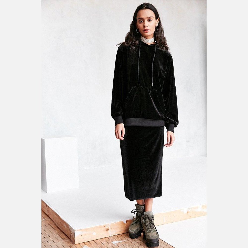 Urban Outfitters Silence + Noise Plush Black Velvet Hoodie